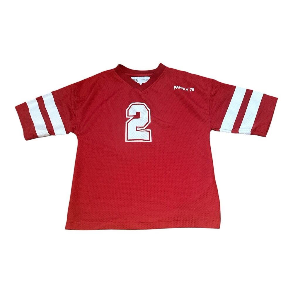 Zara Kids Red Mesh Varsity Football Jersey T-Shirt Paris 2 Size 6-7